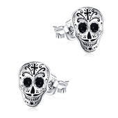 Mexican Sugar Skull Style Silver Ear Stud STS-5213